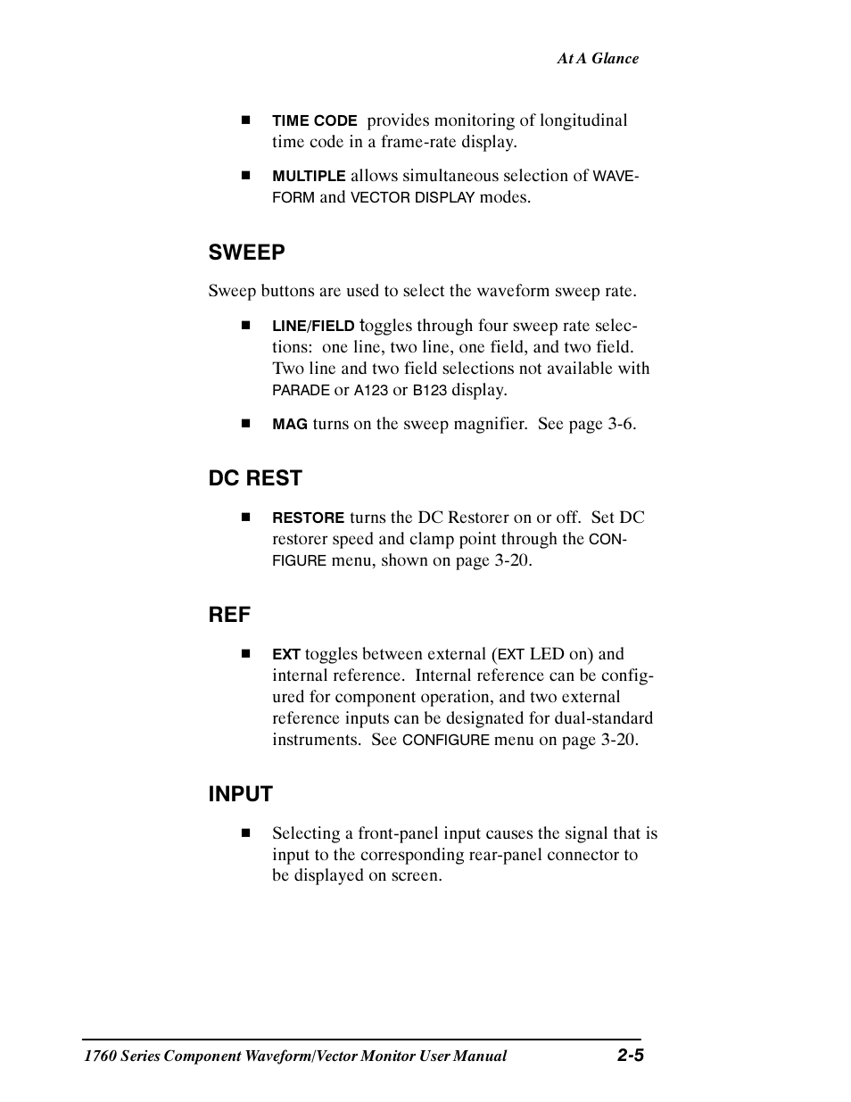 Sweep, Dc rest, Input | Tektronix 1760 User Manual | Page 43 / 180