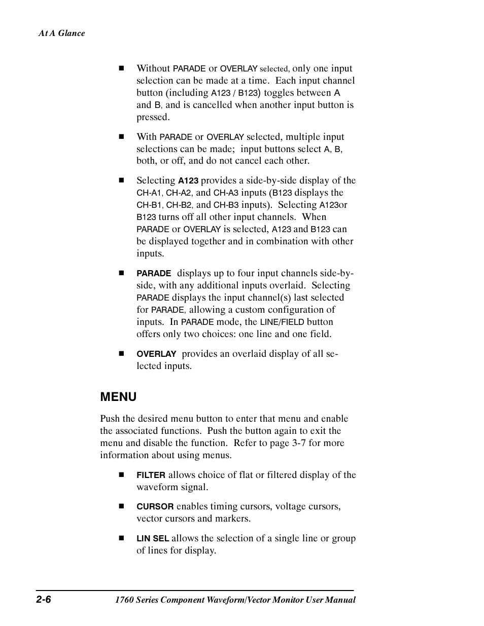 Menu | Tektronix 1760 User Manual | Page 44 / 180