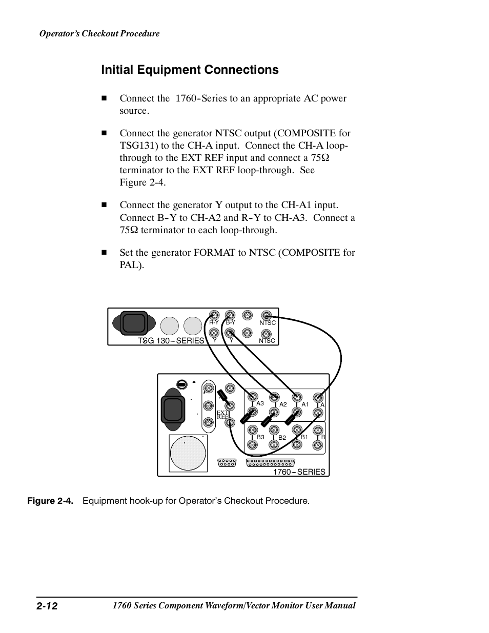 Initial equipment connections | Tektronix 1760 User Manual | Page 50 / 180