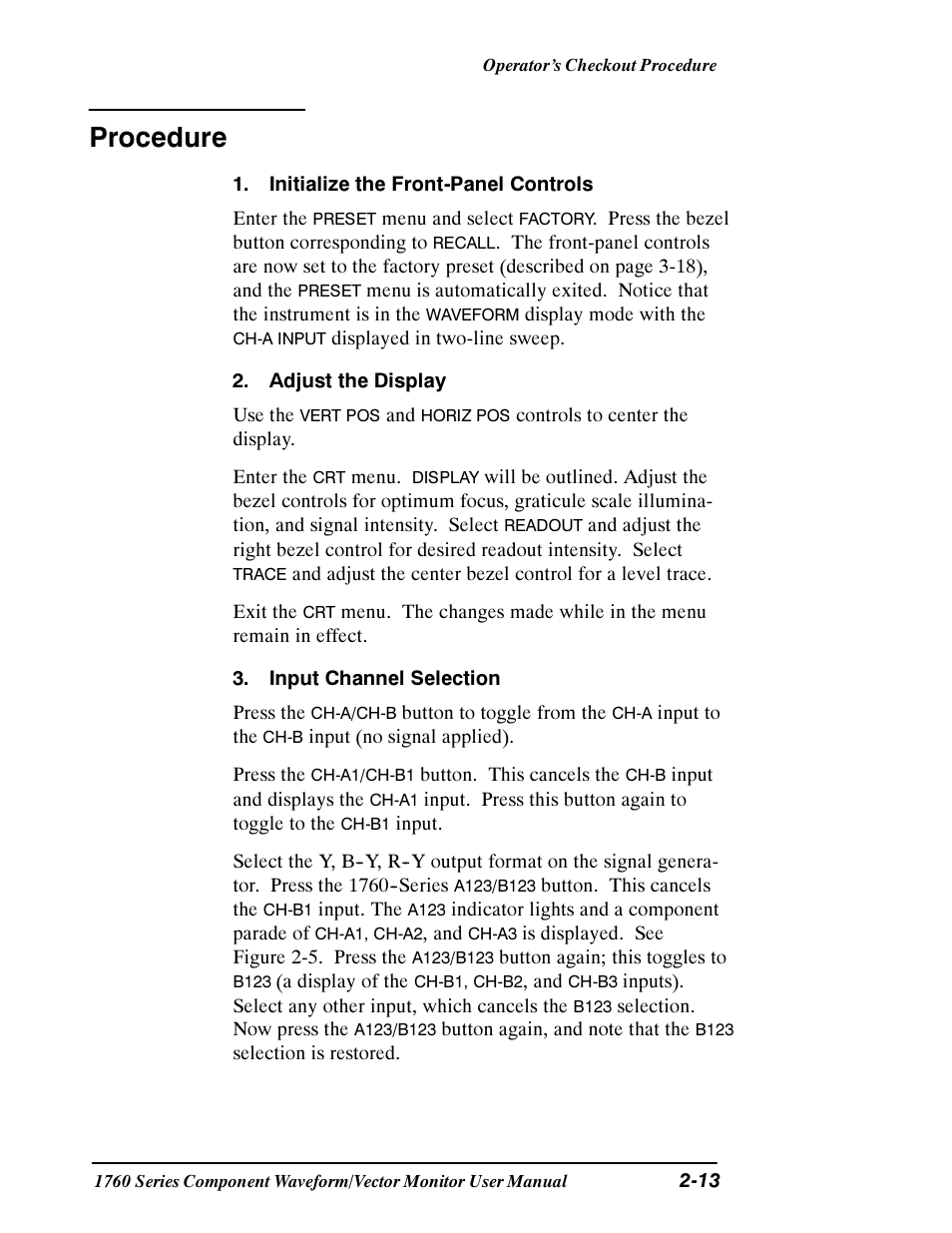 Procedure | Tektronix 1760 User Manual | Page 51 / 180