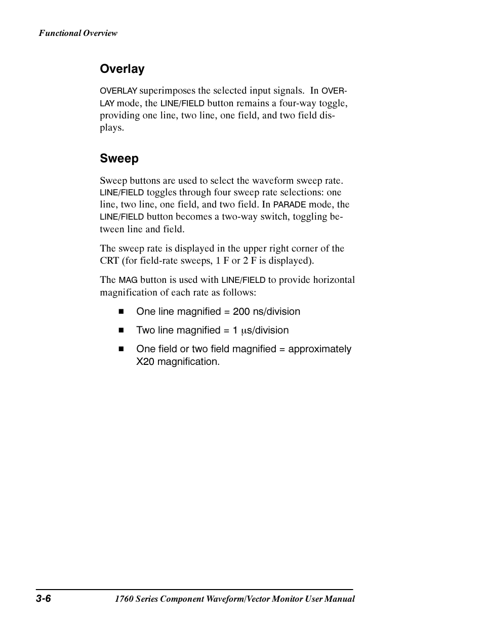 Overlay, Sweep | Tektronix 1760 User Manual | Page 74 / 180
