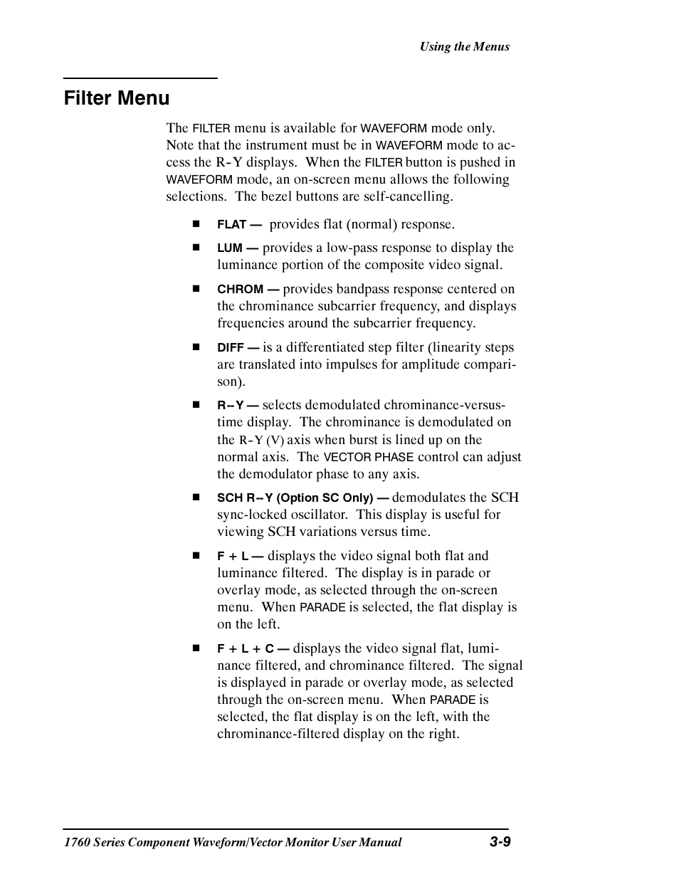 Filter menu | Tektronix 1760 User Manual | Page 77 / 180