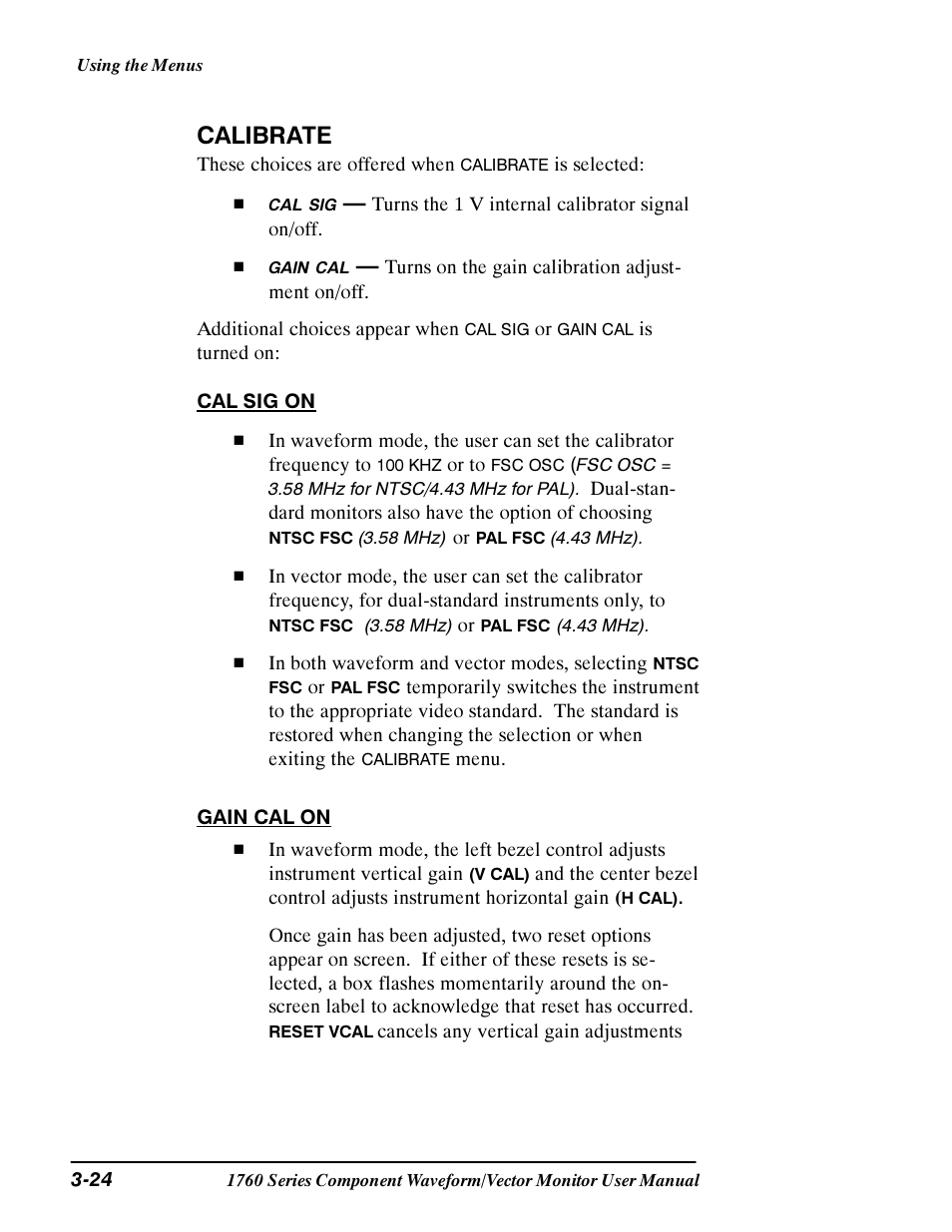Calibrate | Tektronix 1760 User Manual | Page 92 / 180