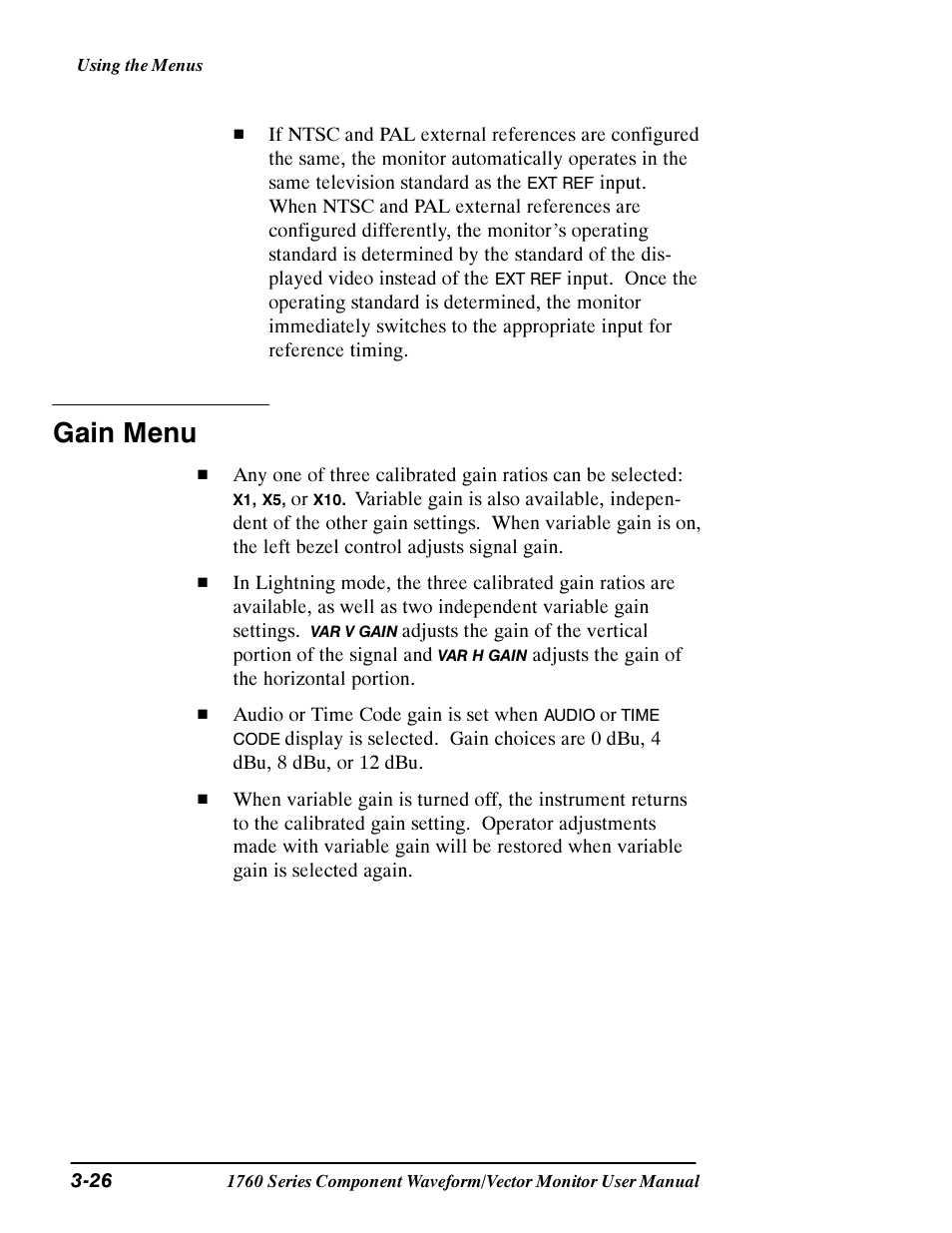 Gain menu | Tektronix 1760 User Manual | Page 94 / 180