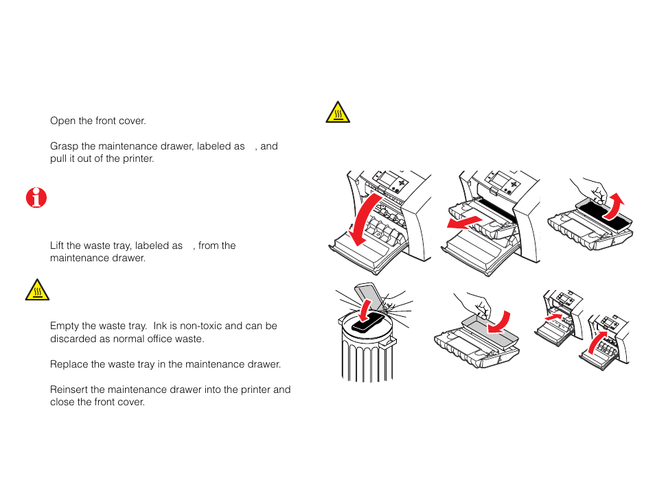 Emptying the waste tray | Tektronix P H A S E R Phaser 840 User Manual | Page 19 / 32