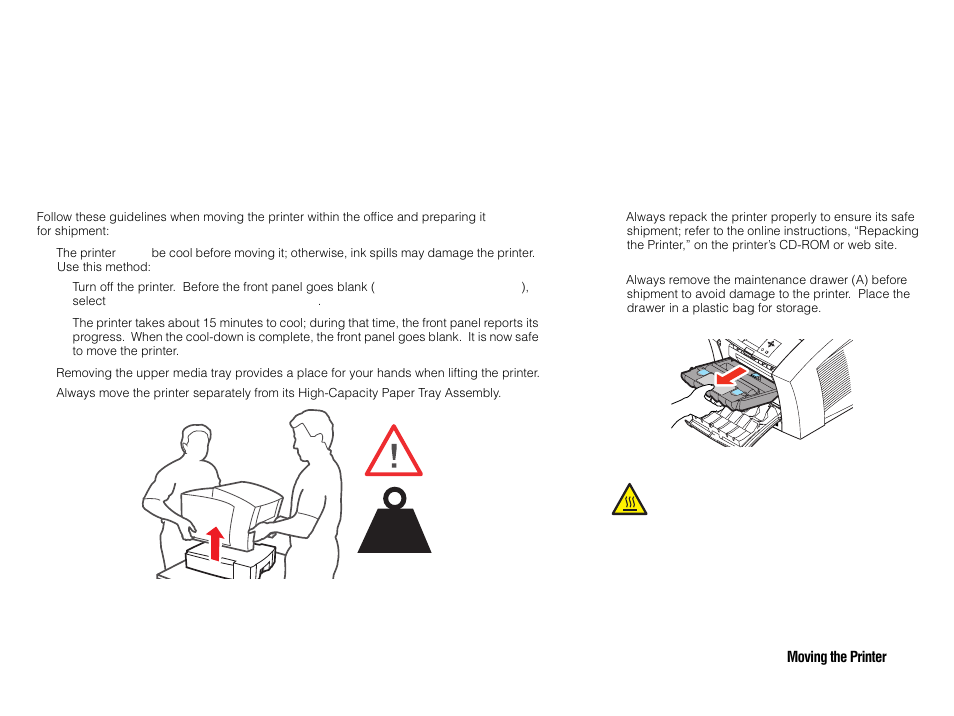 Hints for moving the printer | Tektronix P H A S E R Phaser 840 User Manual | Page 29 / 32