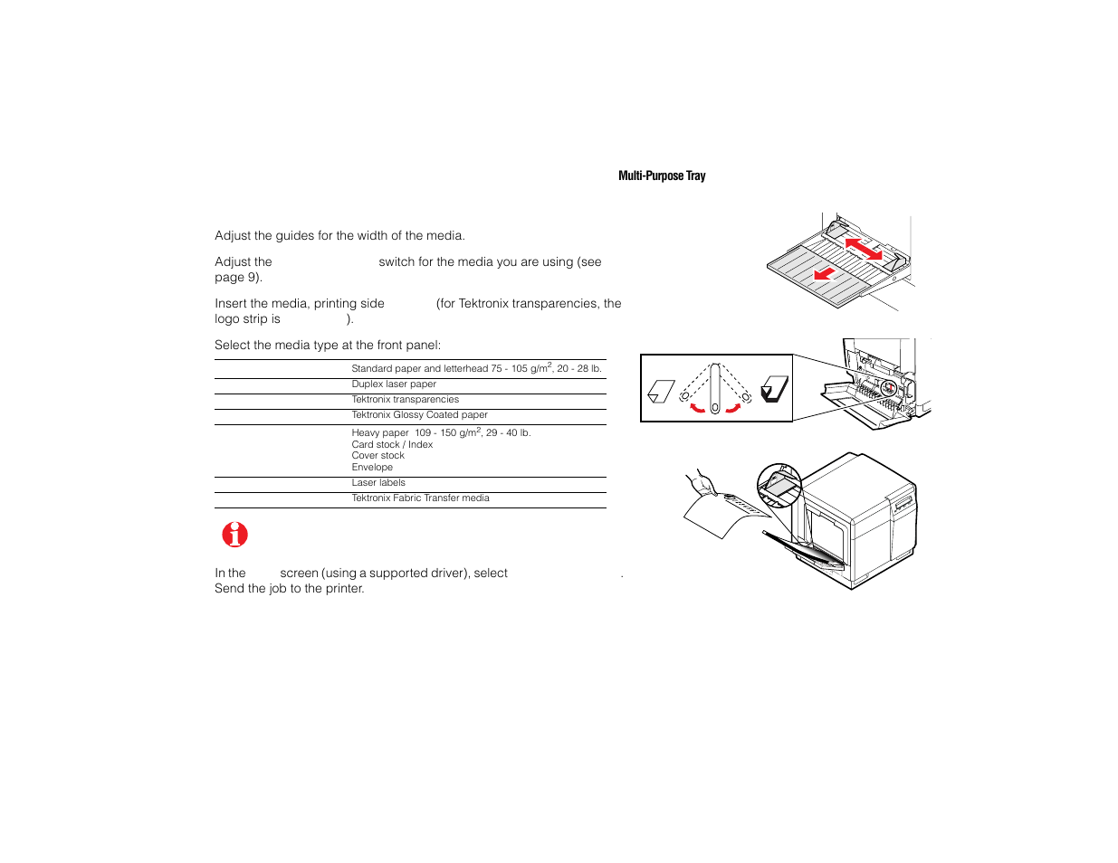 Using the multi-purpose tray | Tektronix PHASER 740L User Manual | Page 10 / 44