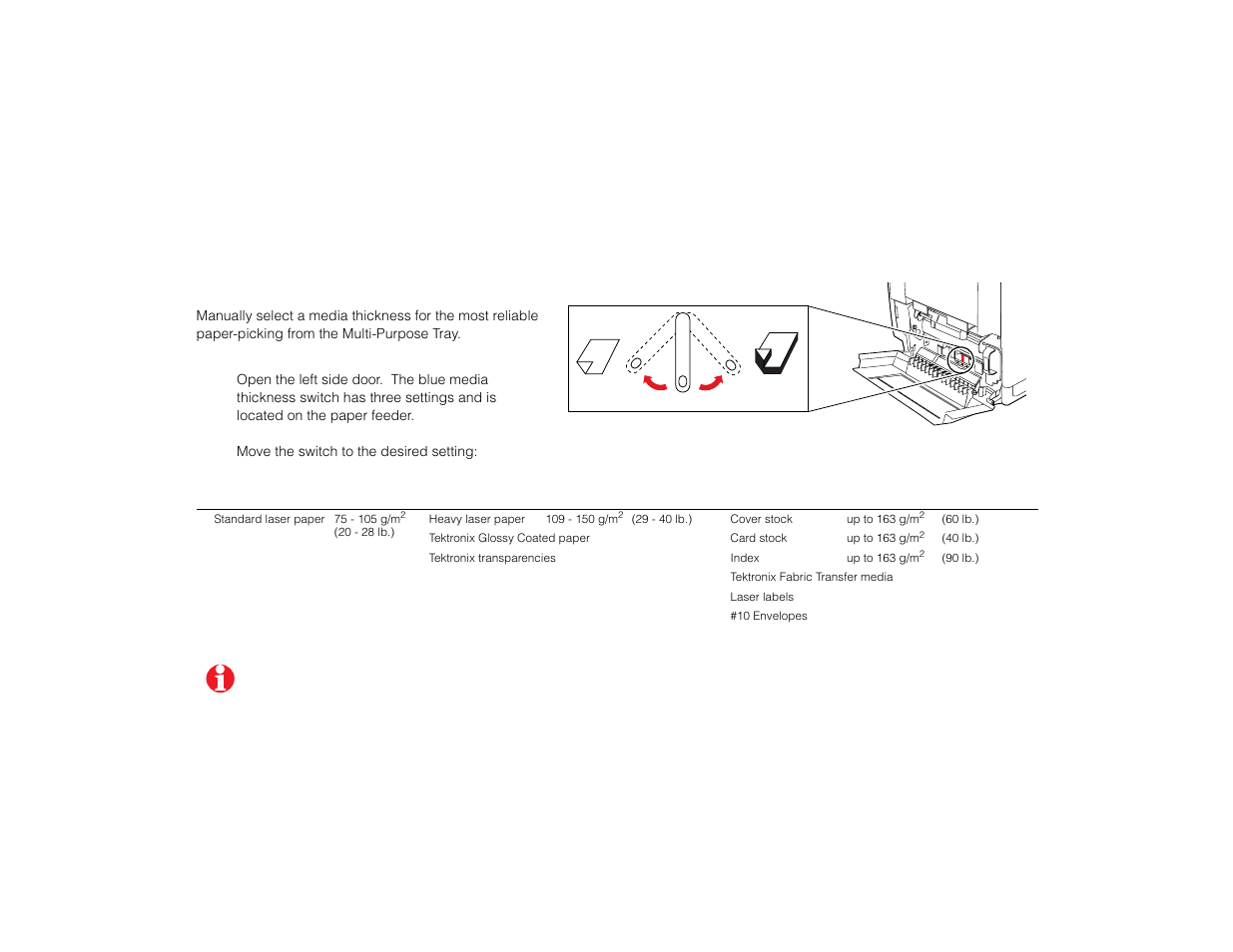 Setting media thickness | Tektronix PHASER 740L User Manual | Page 11 / 44