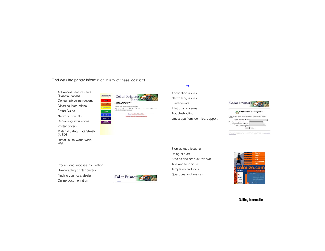 Getting more information | Tektronix PHASER 740L User Manual | Page 43 / 44