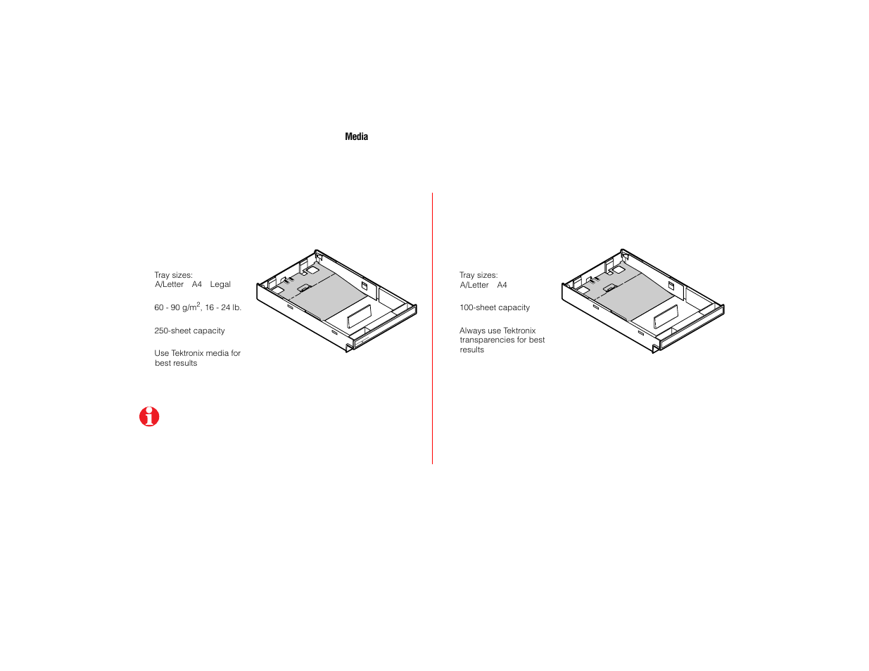 All about media, Paper trays, Transparency tray | Tektronix PHASER 740L User Manual | Page 6 / 44