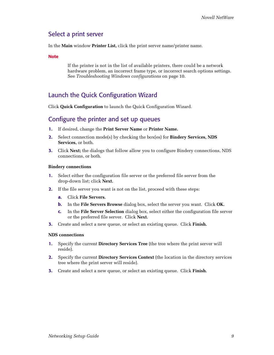 Select a print server, Launch the quick configuration wizard, Configure the printer and set up queues | Tektronix Phaser Color Printer 750 User Manual | Page 14 / 53