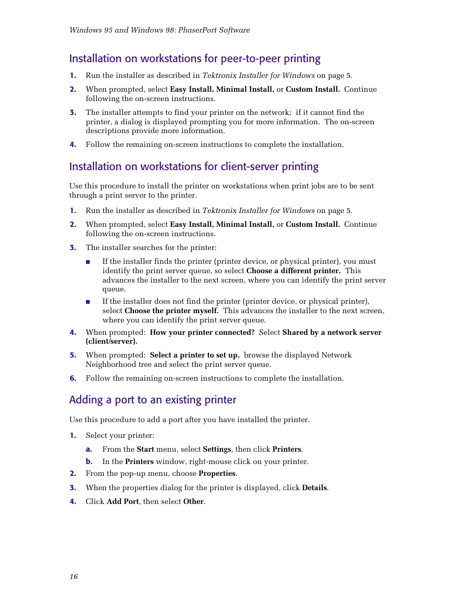 Adding a port to an existing printer | Tektronix Phaser Color Printer 750 User Manual | Page 21 / 53