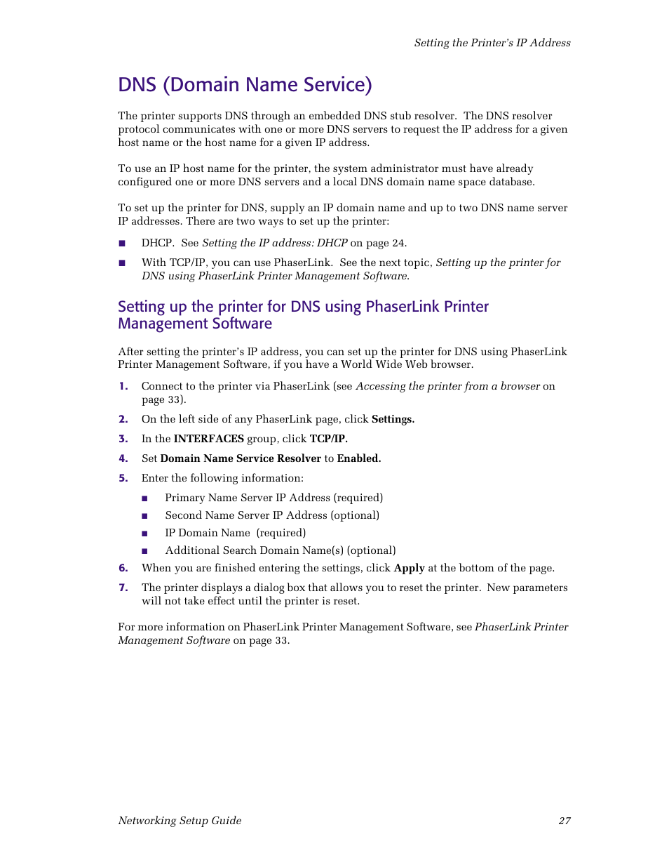 Dns (domain name service) | Tektronix Phaser Color Printer 750 User Manual | Page 32 / 53