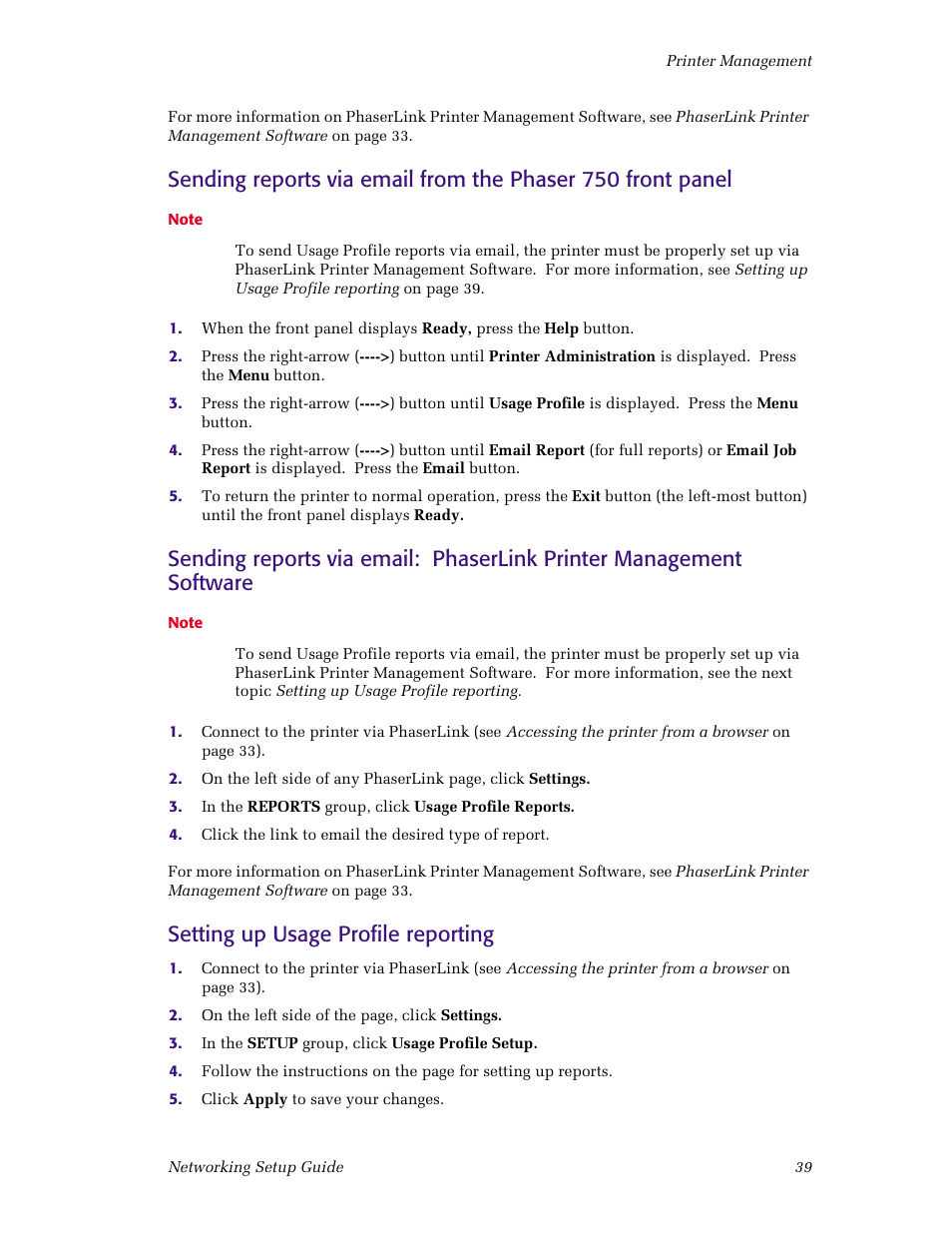 Setting up usage profile reporting | Tektronix Phaser Color Printer 750 User Manual | Page 44 / 53