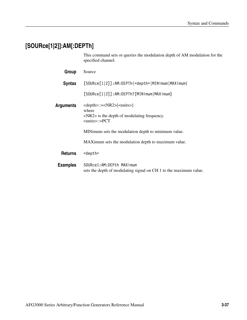 Source[1|2]]:am[:depth, Source[1|2]]:am[:depth] -37 | Tektronix AFG3000 User Manual | Page 111 / 230
