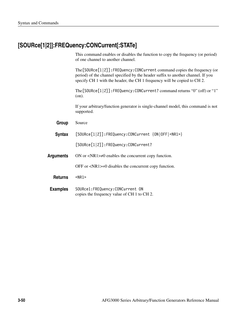 Source[1|2]]:frequency:concurrent[:state, Source[1|2]]:frequency:concurrent[:state] -50 | Tektronix AFG3000 User Manual | Page 124 / 230