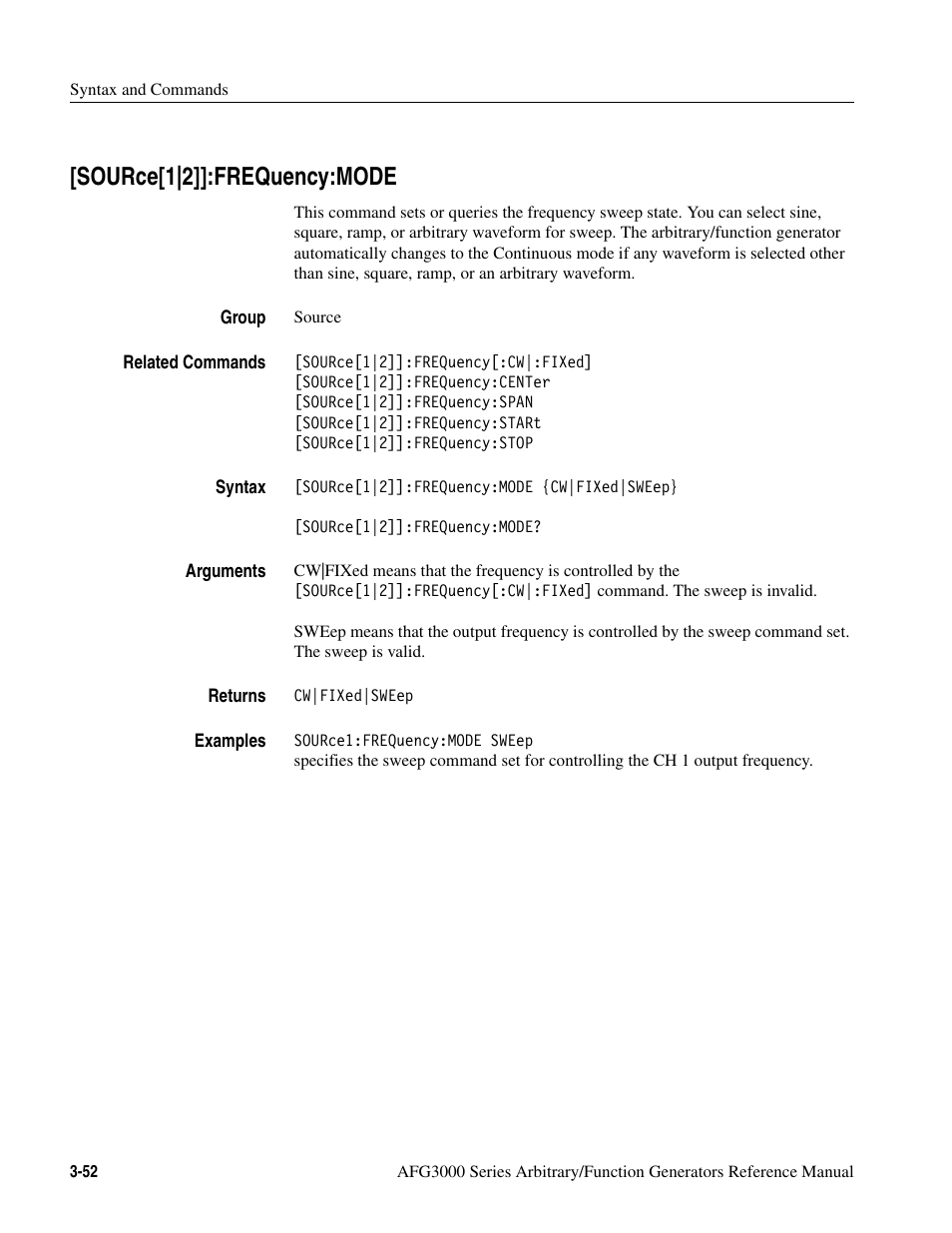 Source[1|2]]:frequency:mode, Source[1|2]]:frequency:mode -52 | Tektronix AFG3000 User Manual | Page 126 / 230