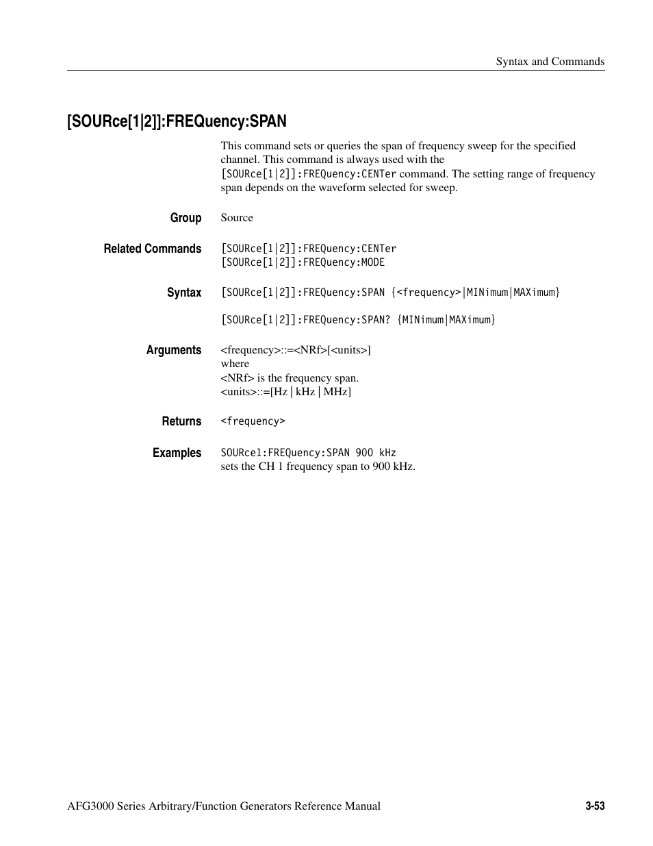 Source[1|2]]:frequency:span, Source[1|2]]:frequency:span -53 | Tektronix AFG3000 User Manual | Page 127 / 230