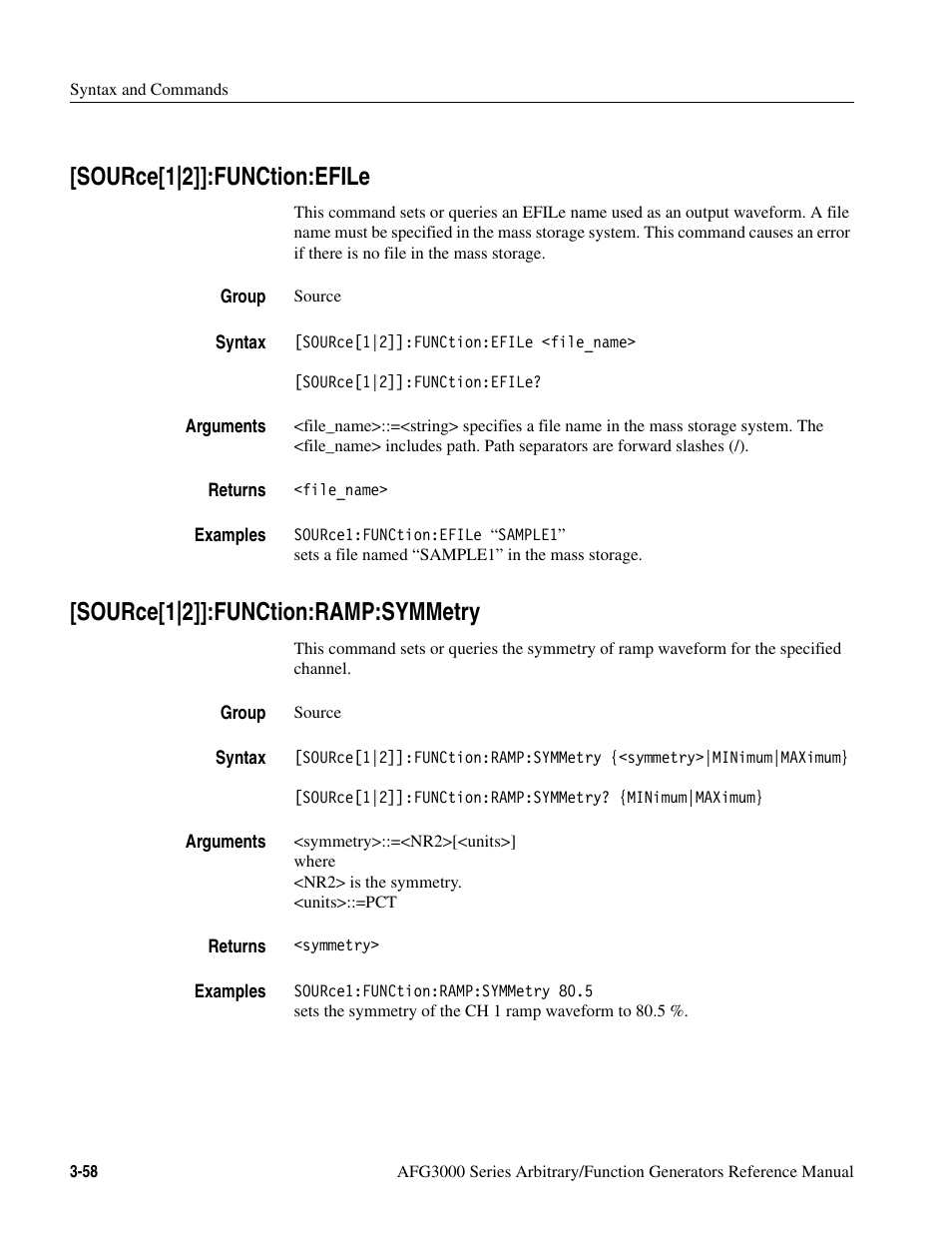 Source[1|2]]:function:efile, Source[1|2]]:function:ramp:symmetry | Tektronix AFG3000 User Manual | Page 132 / 230