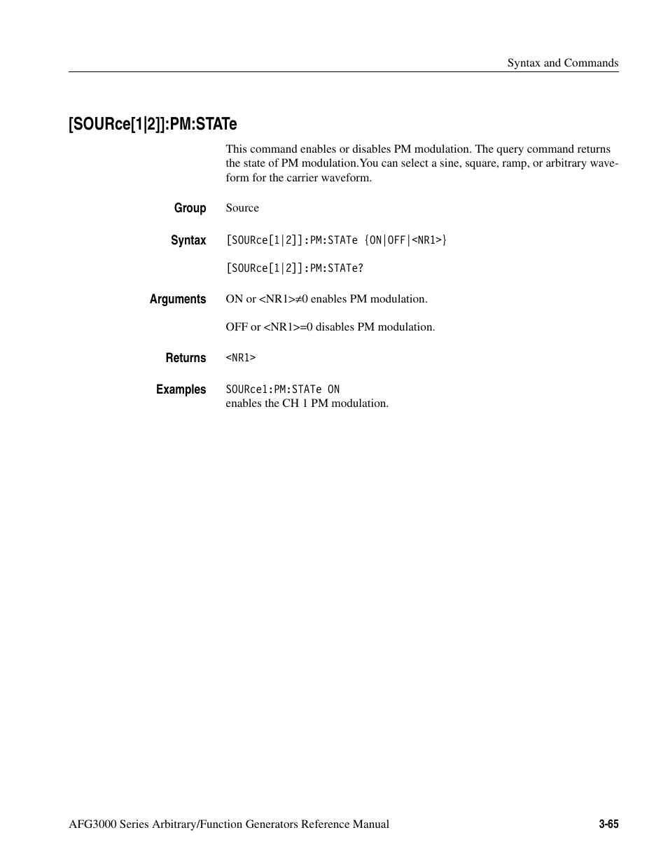 Source[1|2]]:pm:state, Source[1|2]]:pm:state -65 | Tektronix AFG3000 User Manual | Page 139 / 230