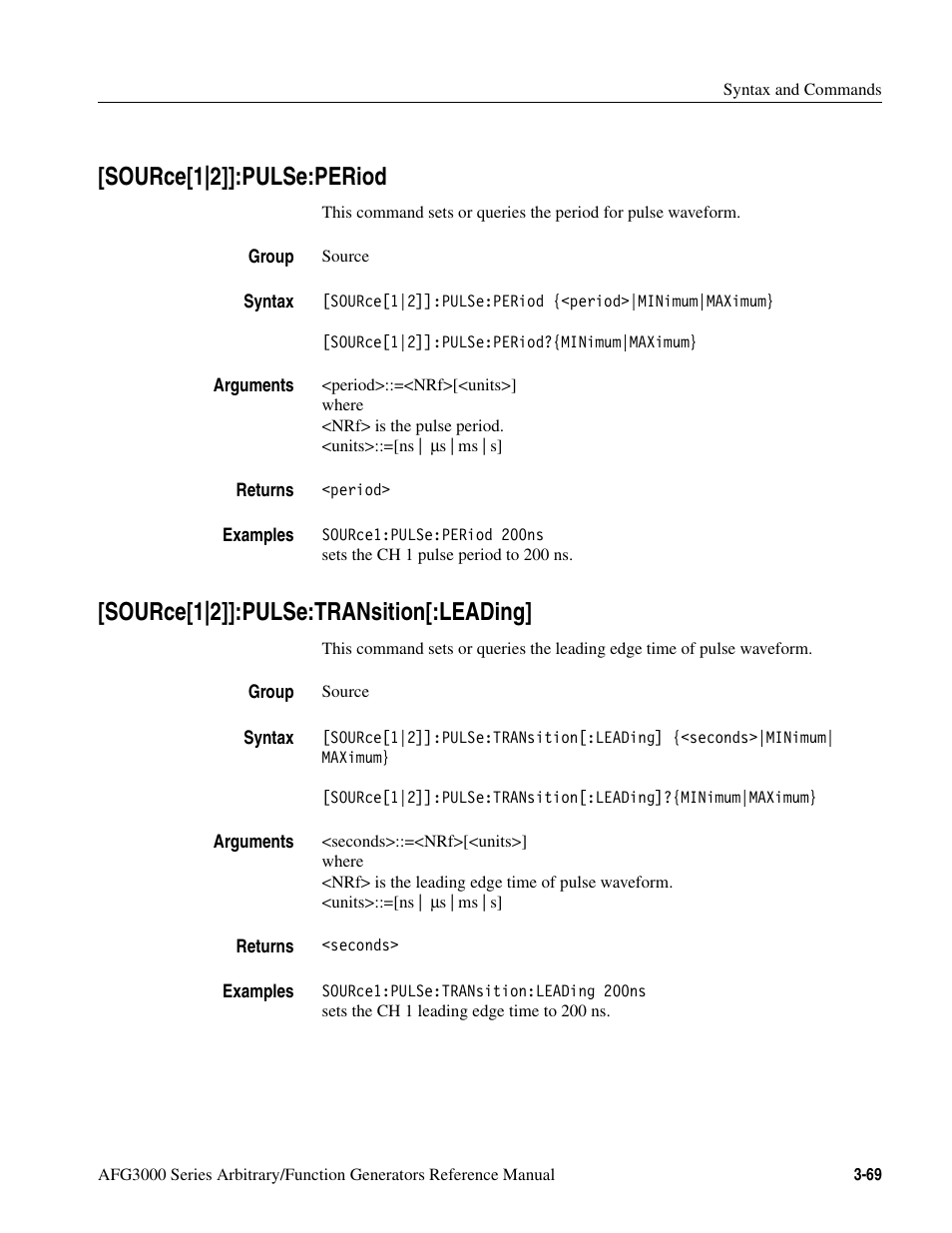 Source[1|2]]:pulse:period, Source[1|2]]:pulse:transition[:leading | Tektronix AFG3000 User Manual | Page 143 / 230