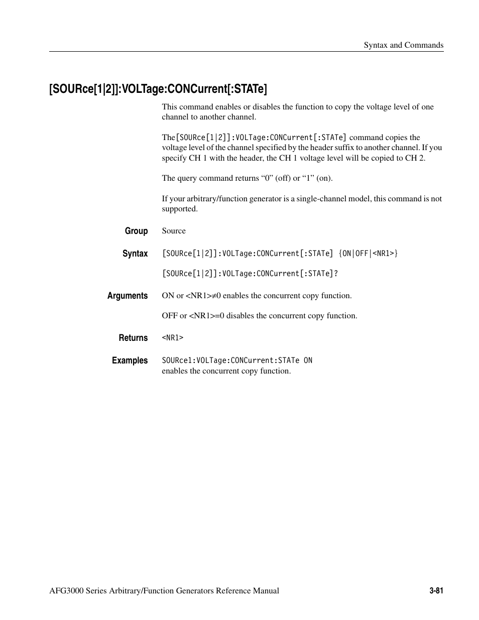 Source[1|2]]:voltage:concurrent[:state, Source[1|2]]:voltage:concurrent[:state] -81 | Tektronix AFG3000 User Manual | Page 155 / 230