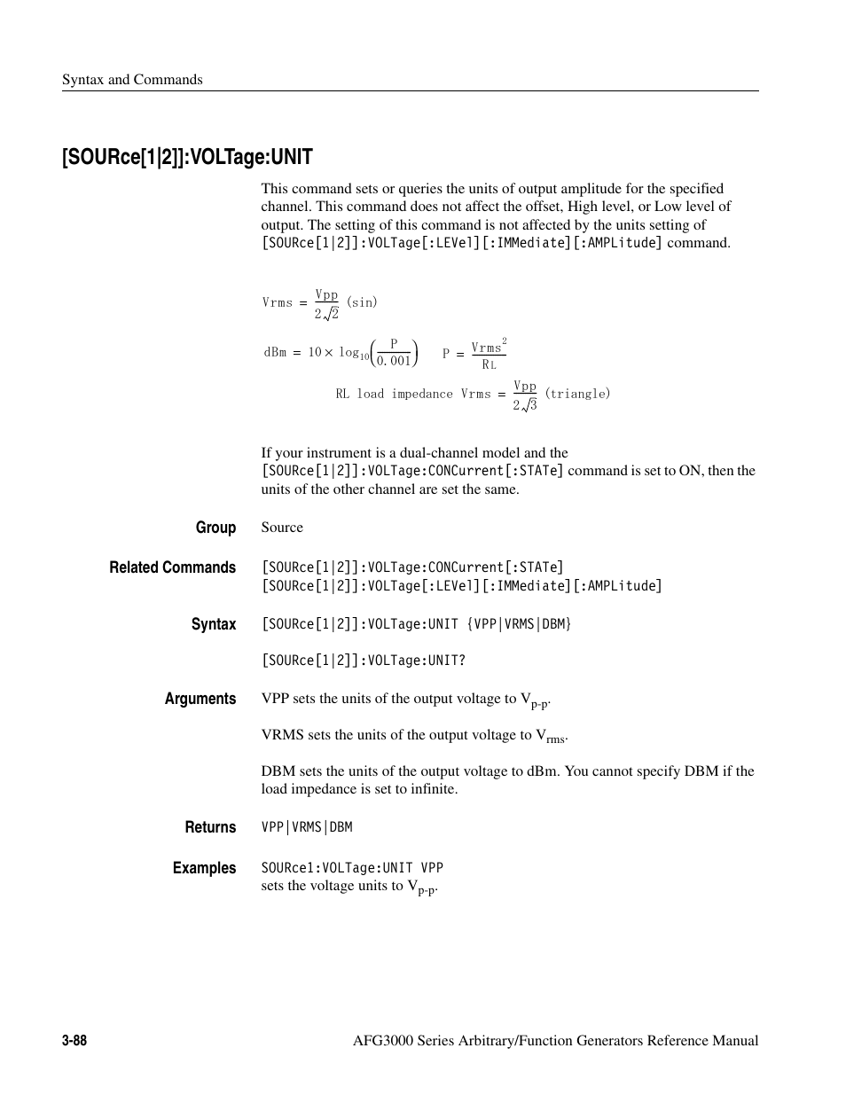Source[1|2]]:voltage:unit, Source[1|2]]:voltage:unit -88 | Tektronix AFG3000 User Manual | Page 162 / 230
