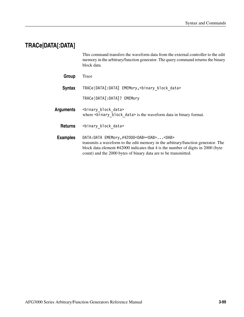 Trace|data[:data, Trace|data[:data] -99 | Tektronix AFG3000 User Manual | Page 173 / 230
