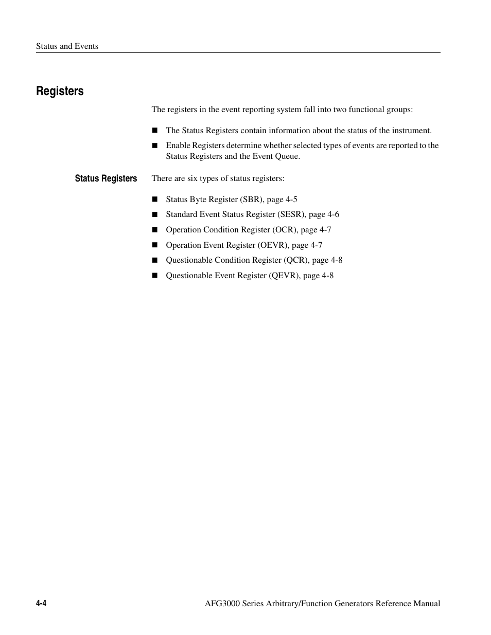 Registers, Registers -4 | Tektronix AFG3000 User Manual | Page 188 / 230