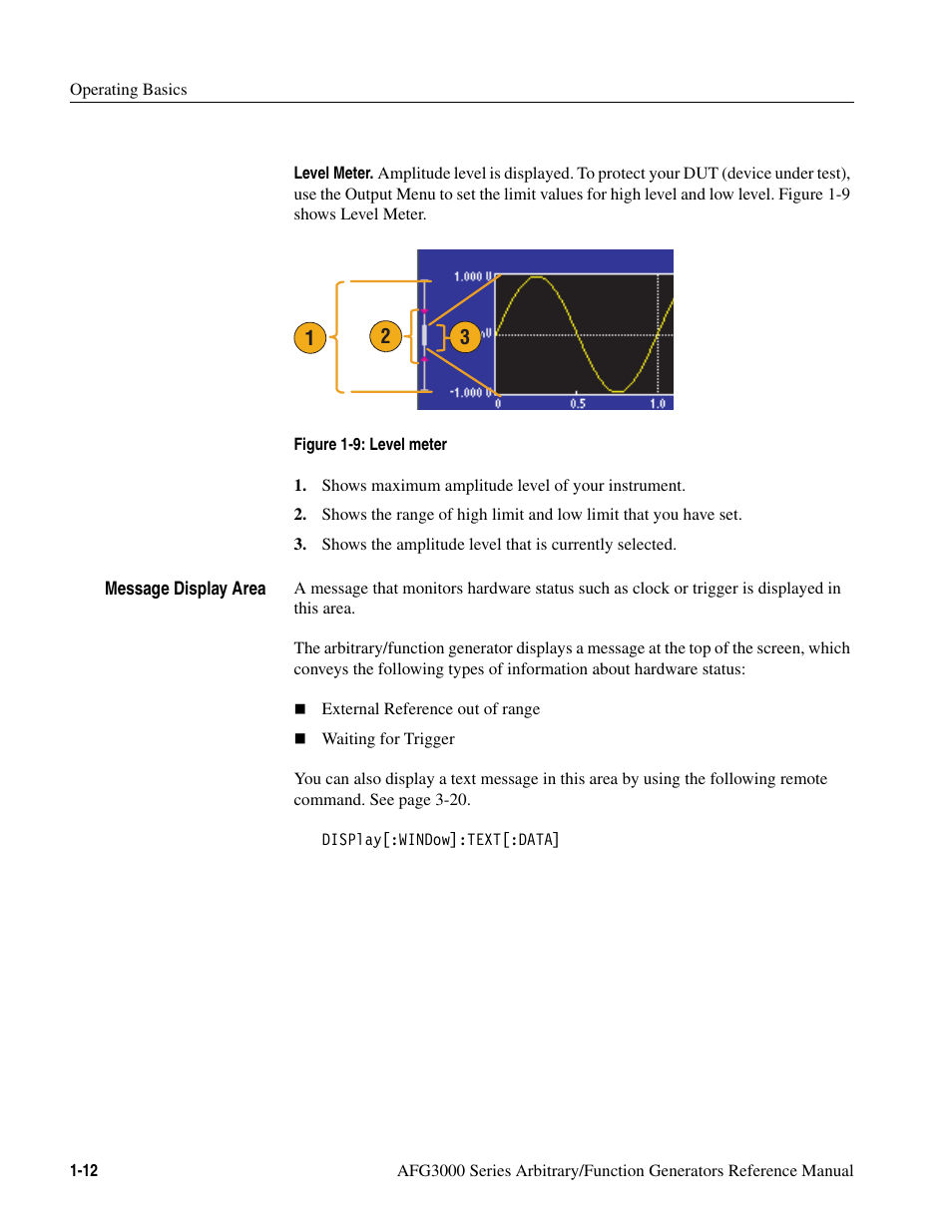 Figure 1-9: level meter -12 | Tektronix AFG3000 User Manual | Page 30 / 230