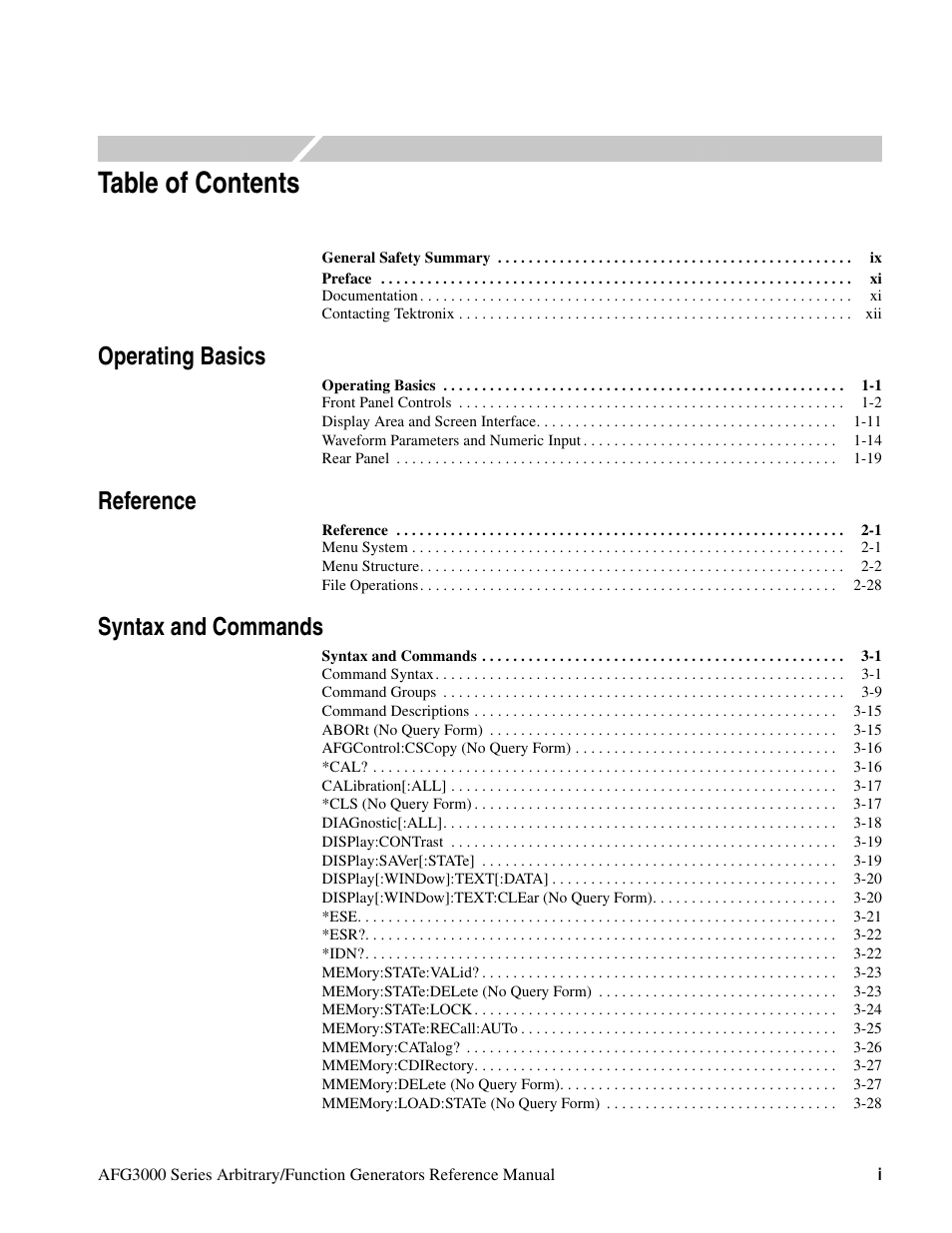 Tektronix AFG3000 User Manual | Page 5 / 230