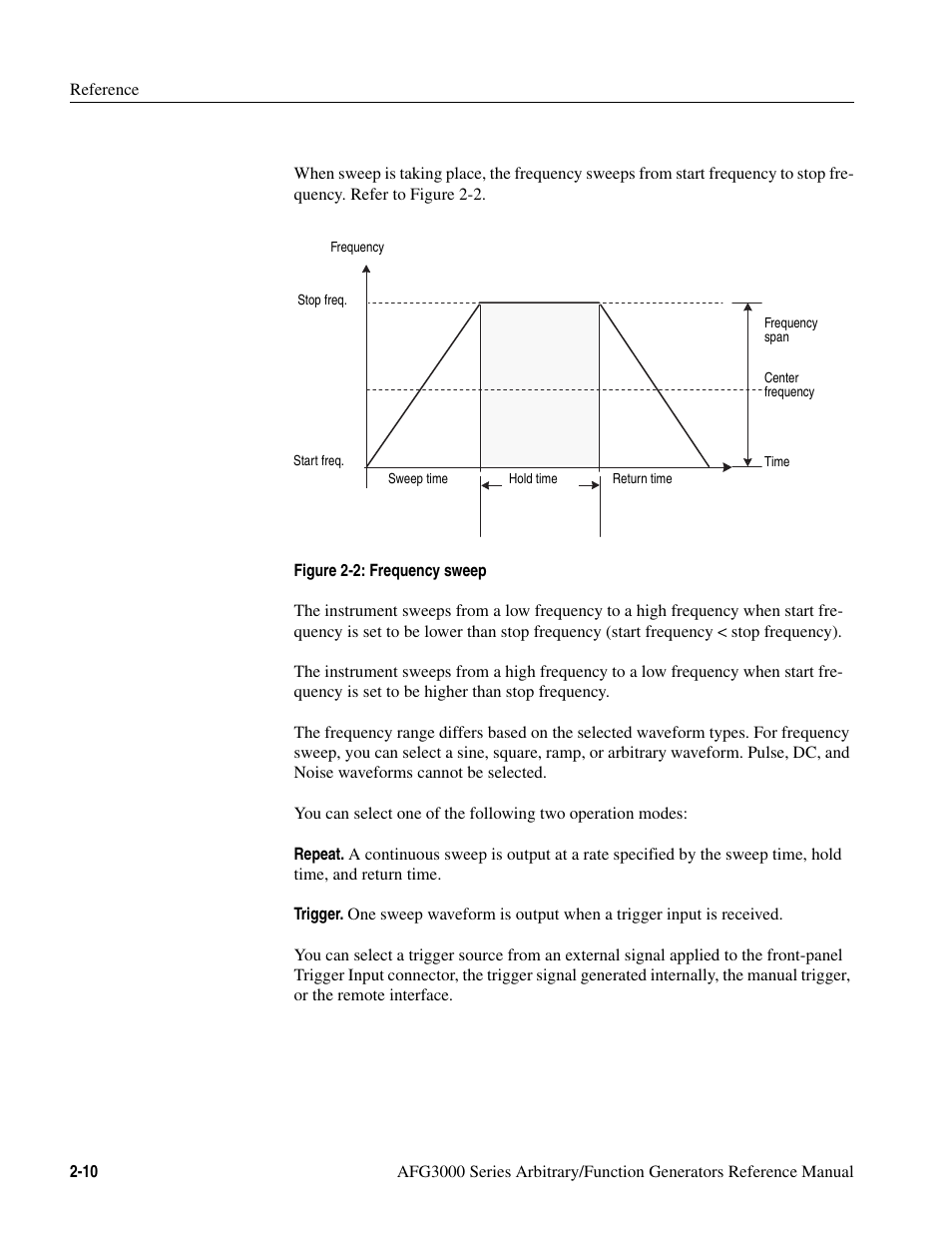 Figure 2-2: frequency sweep -10 | Tektronix AFG3000 User Manual | Page 50 / 230