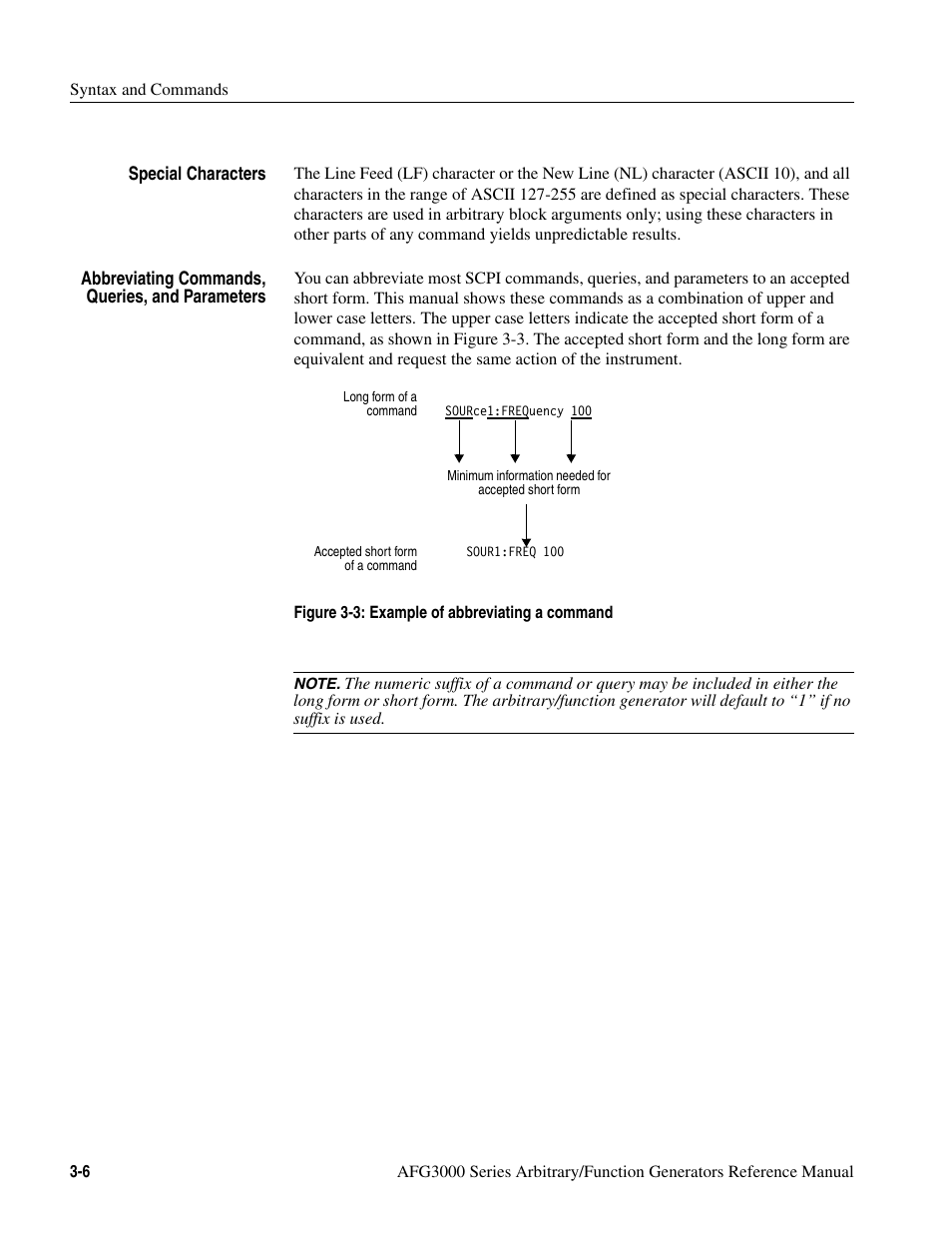 Figure 3-3: example of abbreviating a command -6 | Tektronix AFG3000 User Manual | Page 80 / 230