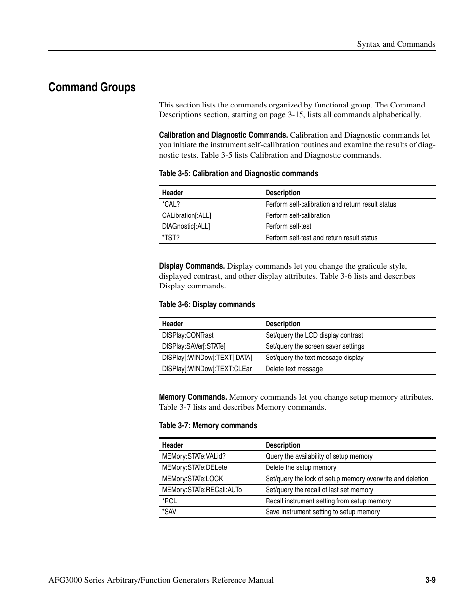 Command groups, Command groups -9 | Tektronix AFG3000 User Manual | Page 83 / 230
