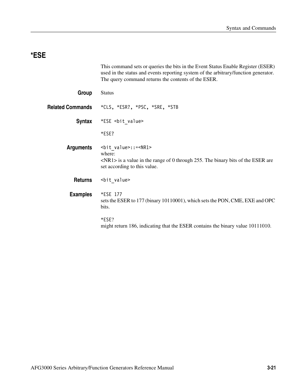 Ese -21 | Tektronix AFG3000 User Manual | Page 95 / 230