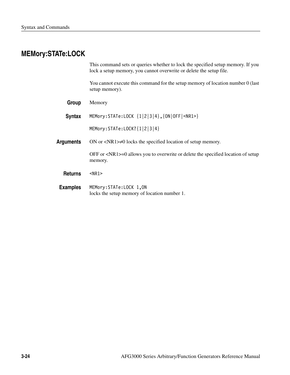Memory:state:lock, Memory:state:lock -24 | Tektronix AFG3000 User Manual | Page 98 / 230