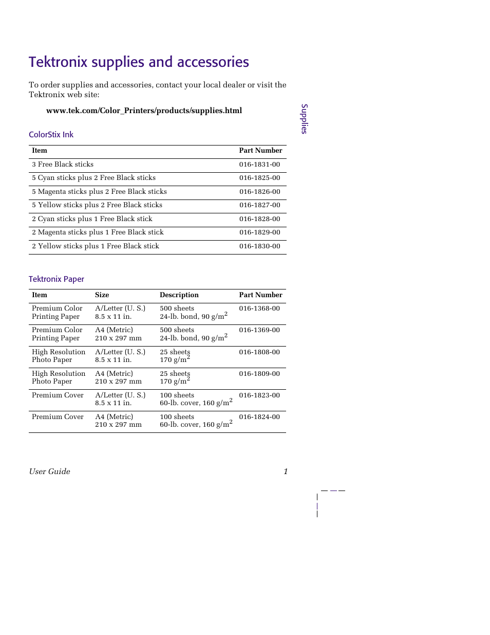 Tektronix supplies and accessories, Tektronix supplies and accessories 1 | Tektronix 850 User Manual | Page 12 / 78