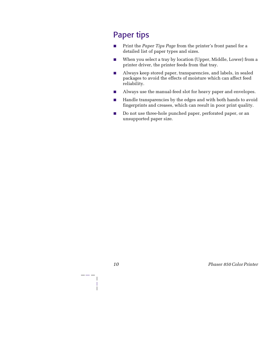 Paper tips, Paper tips 10 | Tektronix 850 User Manual | Page 21 / 78