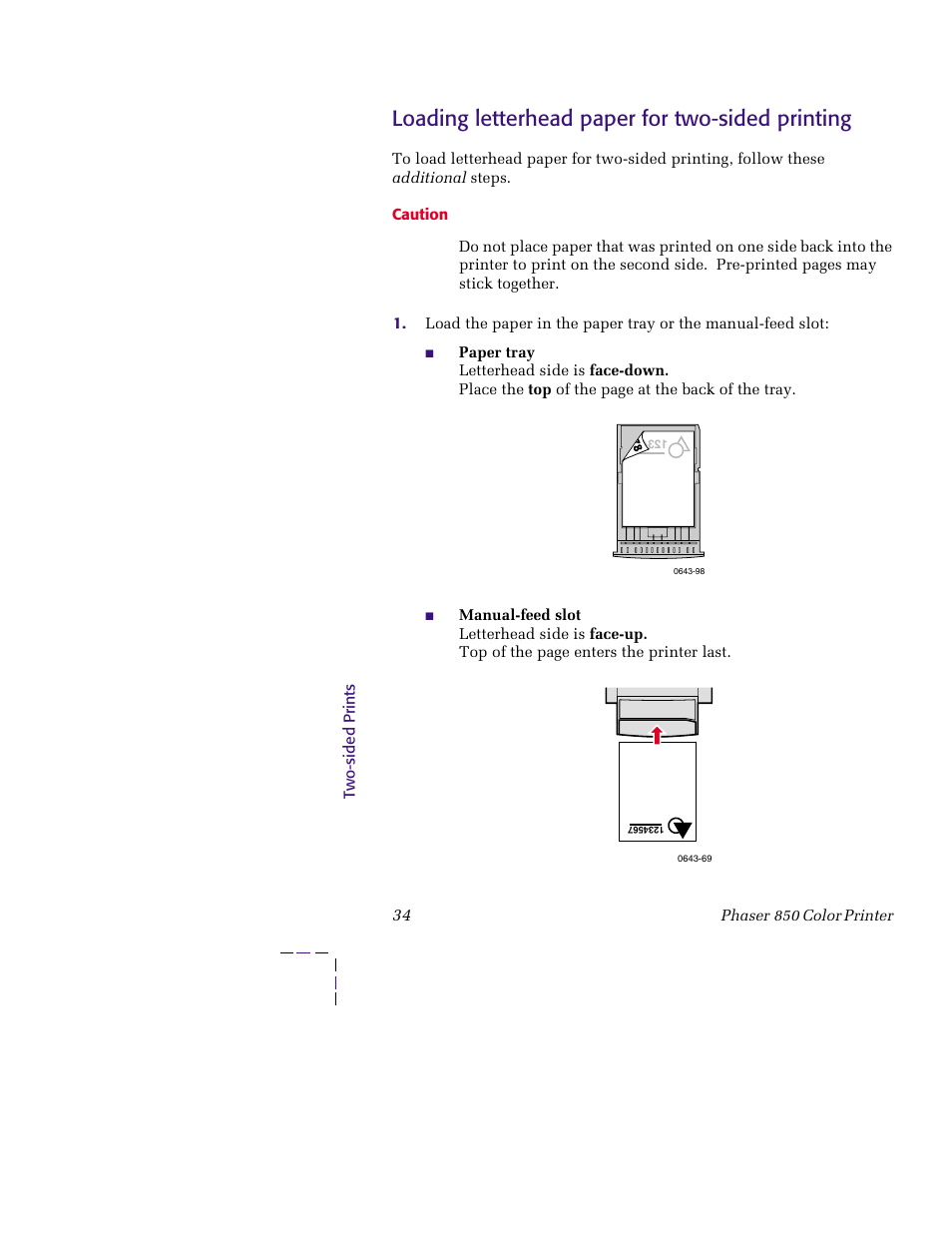 Loading letterhead paper for two-sided printing | Tektronix 850 User Manual | Page 45 / 78