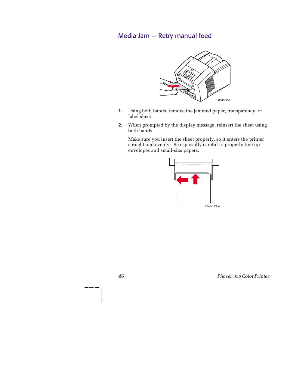 Media jam — retry manual feed | Tektronix 850 User Manual | Page 57 / 78