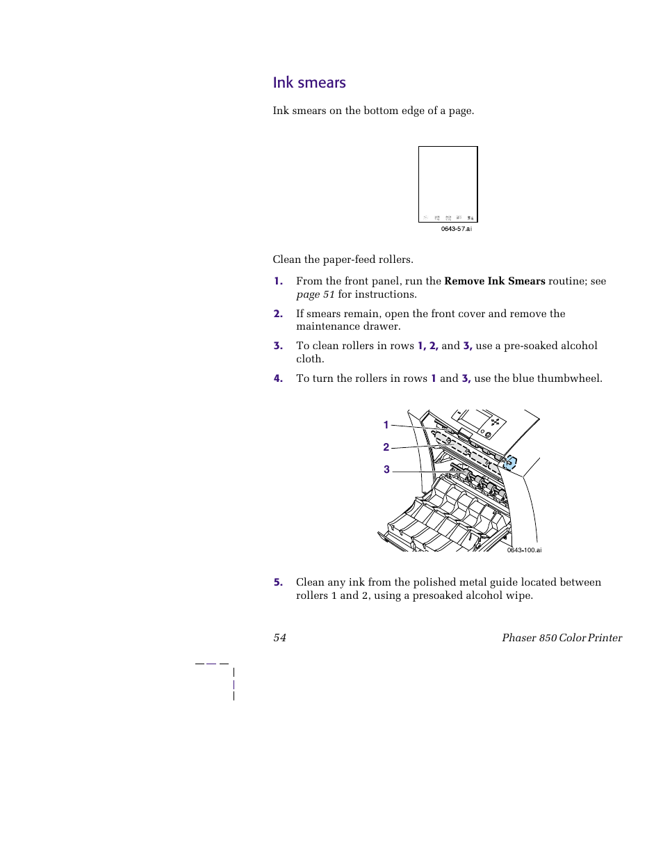 Ink smears | Tektronix 850 User Manual | Page 65 / 78