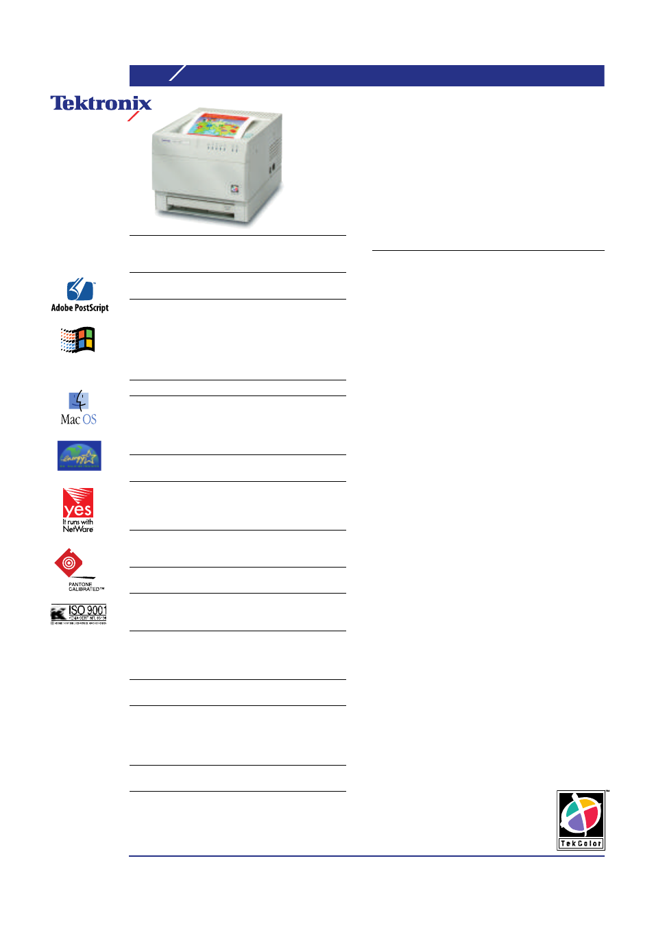 Phaser, 240 colour printer, Specifications | Tektronix Phaser Colour Printer 240 User Manual | Page 2 / 2