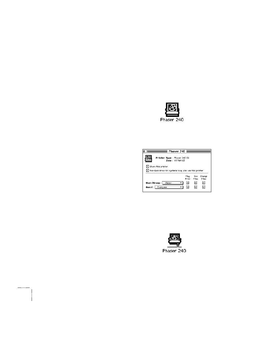 About shared printers, Setting up a shared printer | Tektronix PHASER 240 User Manual | Page 166 / 202