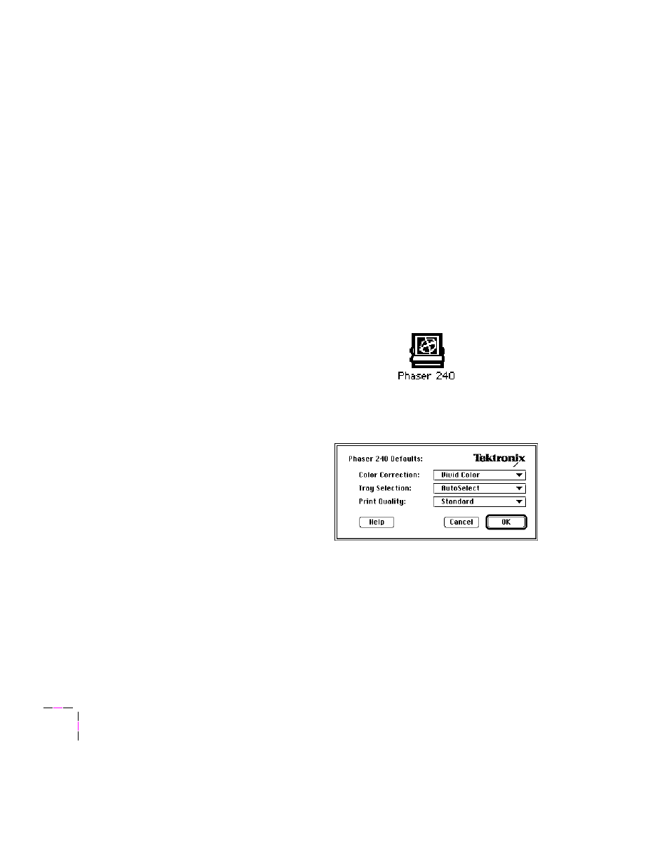 Printing from non-quickdraw gx-aware applications, Changing a desktop printer’s default selections | Tektronix PHASER 240 User Manual | Page 172 / 202