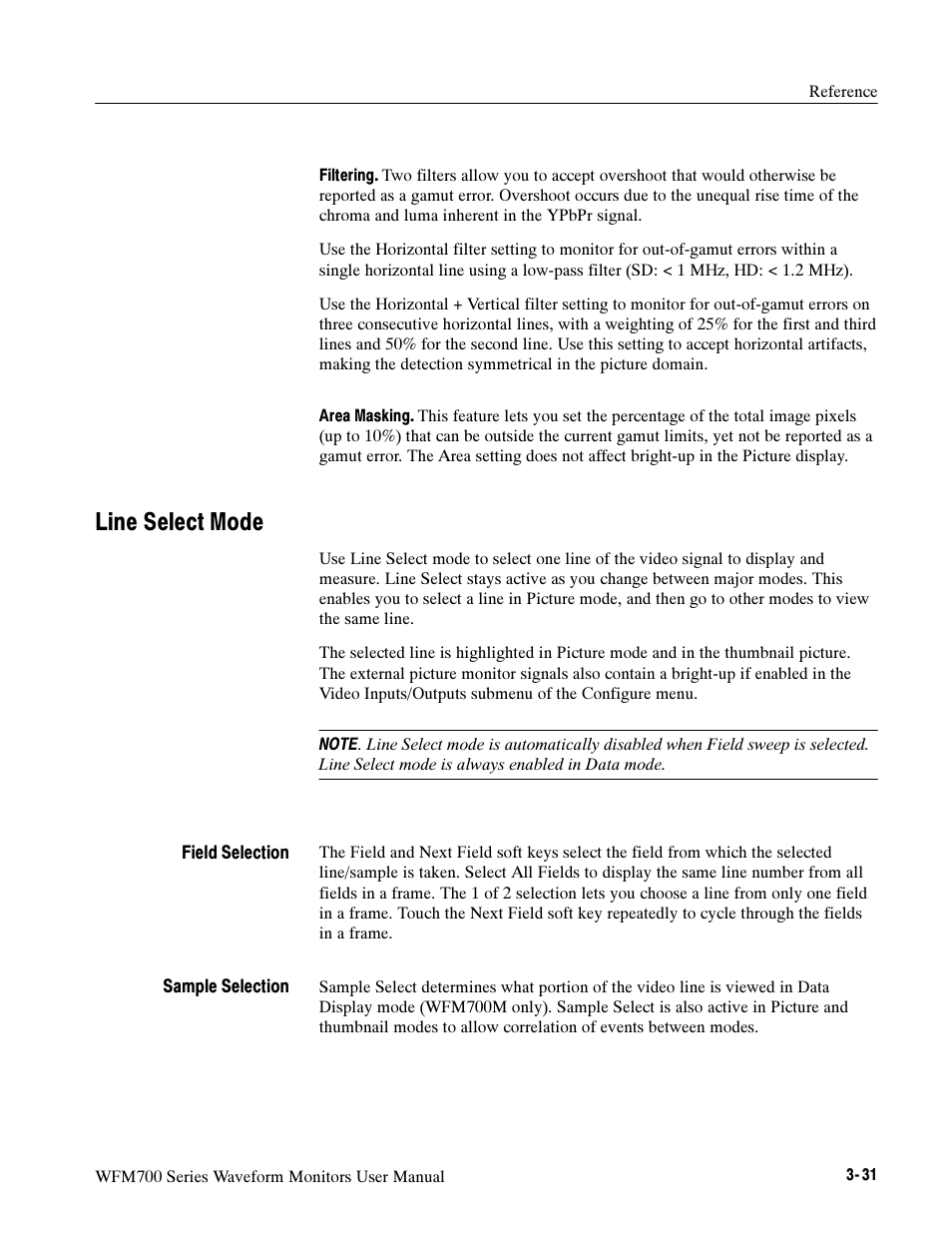 Line select mode | Tektronix Waveform Monitors WFM700 Series User Manual | Page 80 / 102