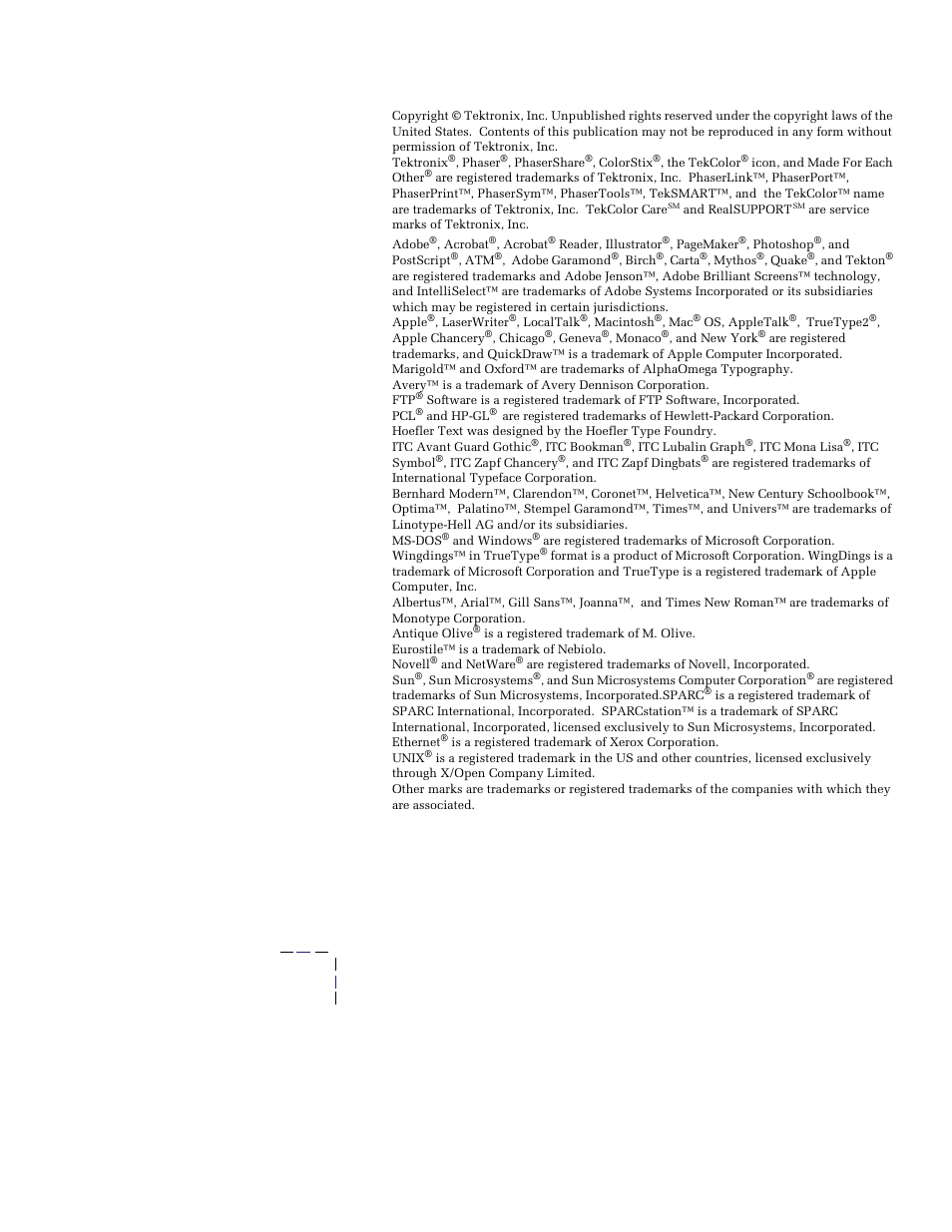Copyright | Tektronix PHASER 850 User Manual | Page 3 / 78