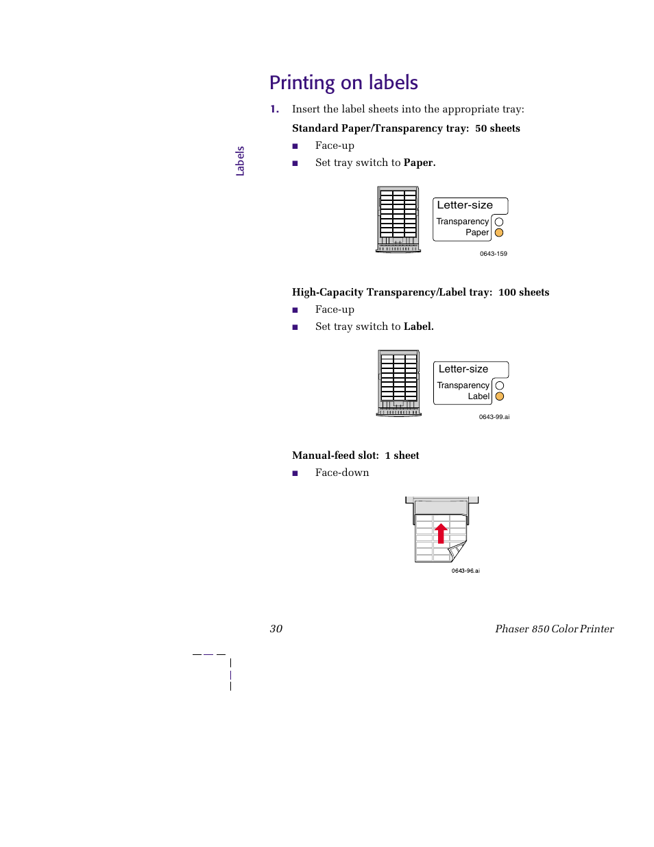 Printing on labels, Printing on labels 30 | Tektronix PHASER 850 User Manual | Page 41 / 78