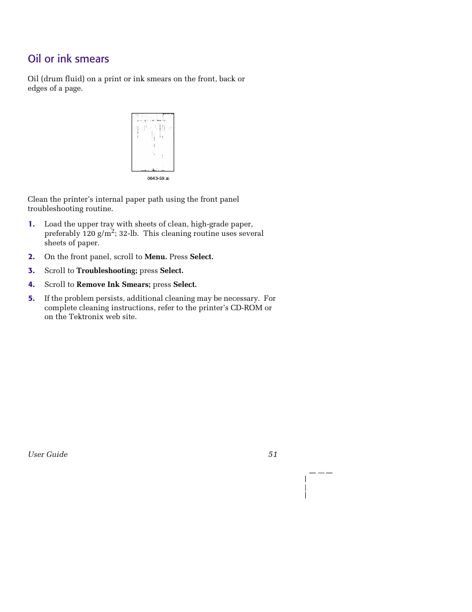 Oil or ink smears | Tektronix PHASER 850 User Manual | Page 62 / 78