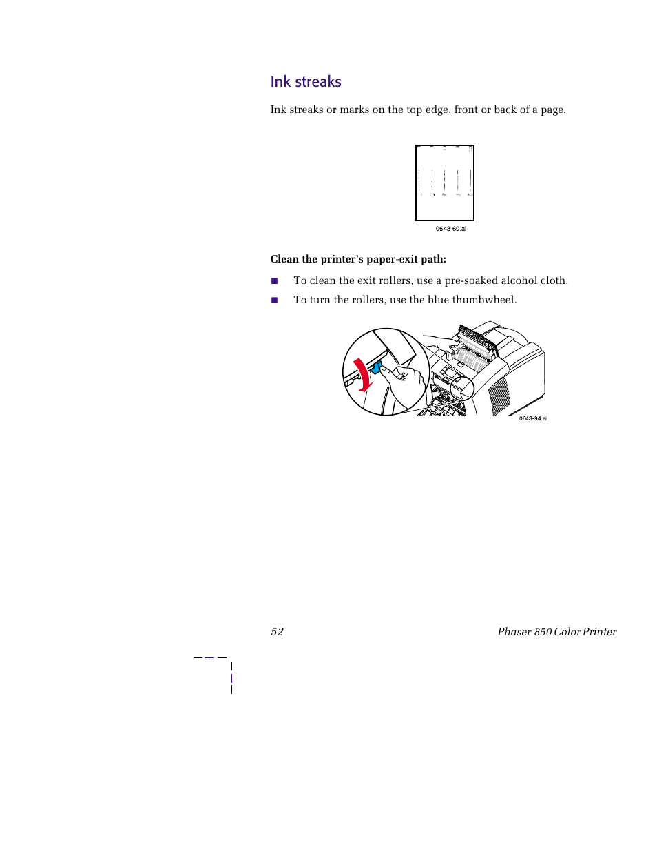 Ink streaks | Tektronix PHASER 850 User Manual | Page 63 / 78