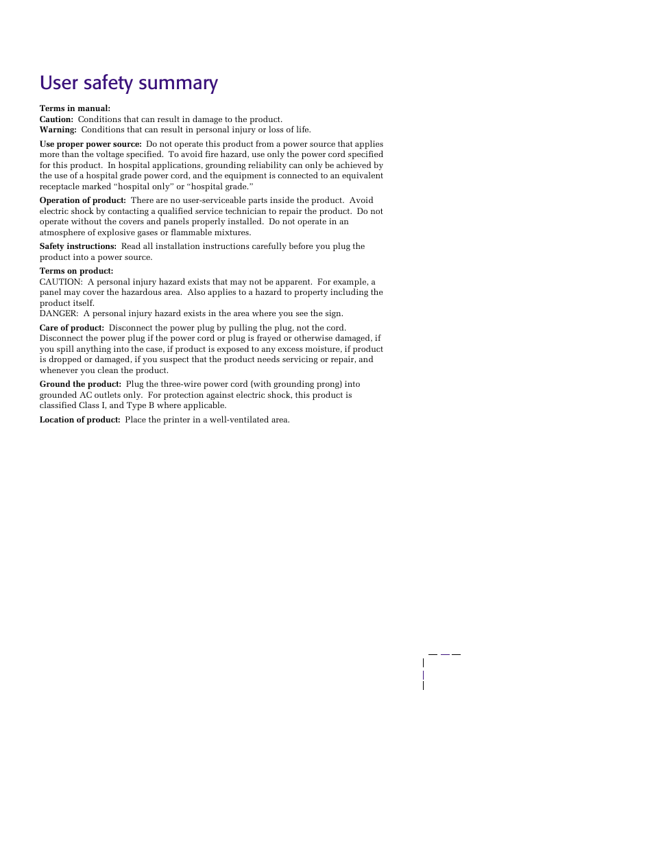 Safety summary, User safety summary | Tektronix PHASER 850 User Manual | Page 8 / 78